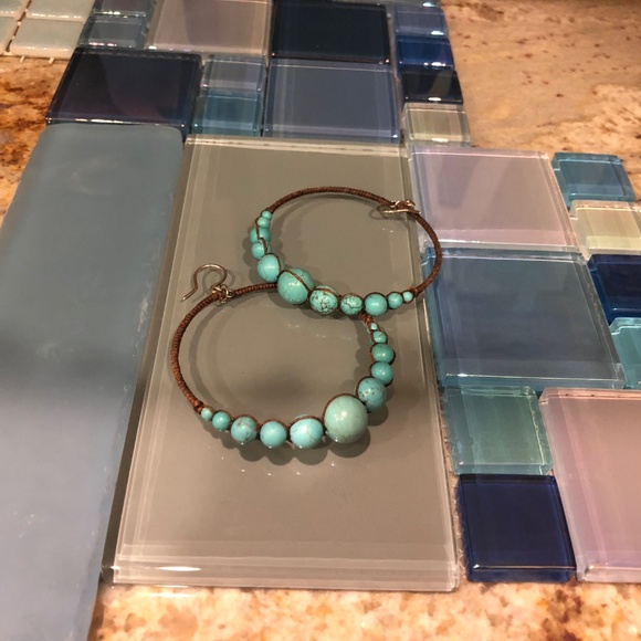 Chan Luu Large Turquoise Hoop Earrings with Cord Wrap - Picture 3 of 4